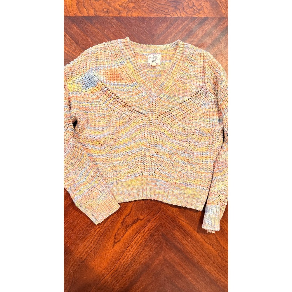 Hippie Rose Chunky Knit Cropped‎ Sweater Womens Small Multicolor Boho V Neck